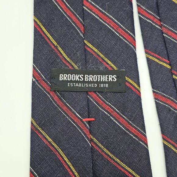 Brooks Brothers Navy Red Yellow Regiment Stripe All Irish Linen Tie 56" - Picture 4 of 7